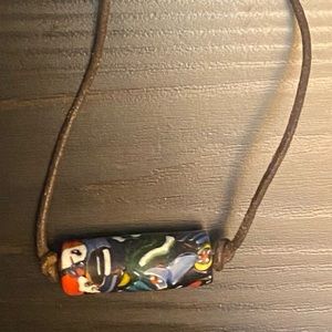 Hand-Painted Resin-Charm Vintage Leather Necklace
